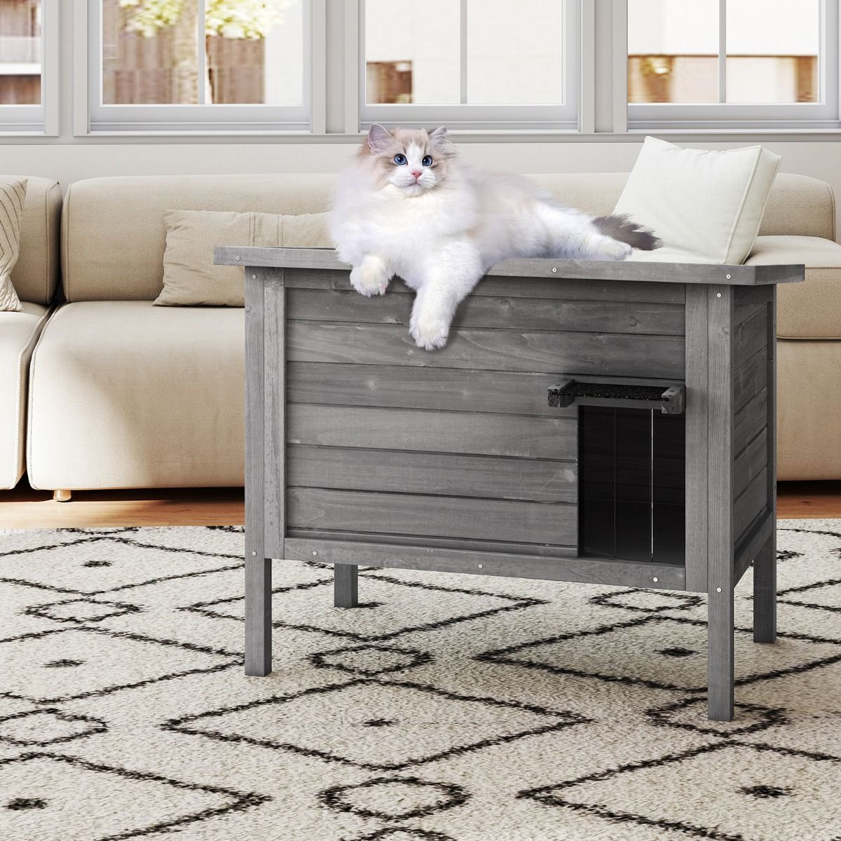 Coast : niche isolée pour chat d'extérieur - abri en bois avec toit rabattable - gris foncé 88 x 55 x 71 cm