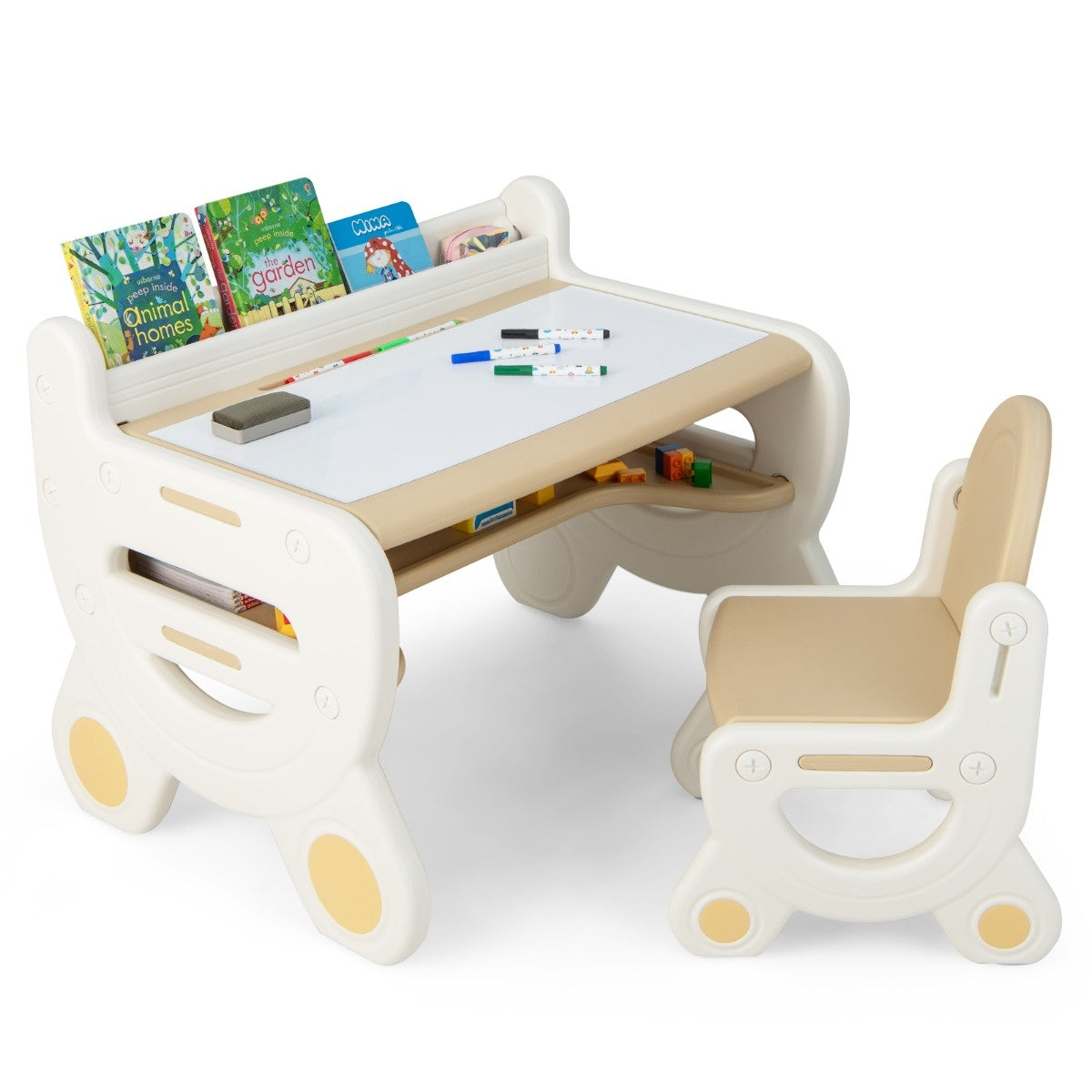 Groupe de sièges pour enfants Coast avec plateau de table réglable en longueur et en inclinaison table marron