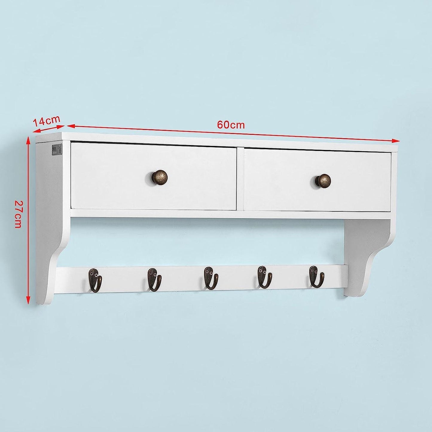 SoBuy Porte-manteau mural - 5 crochets - L60 x P14 x H27cm - Blanc