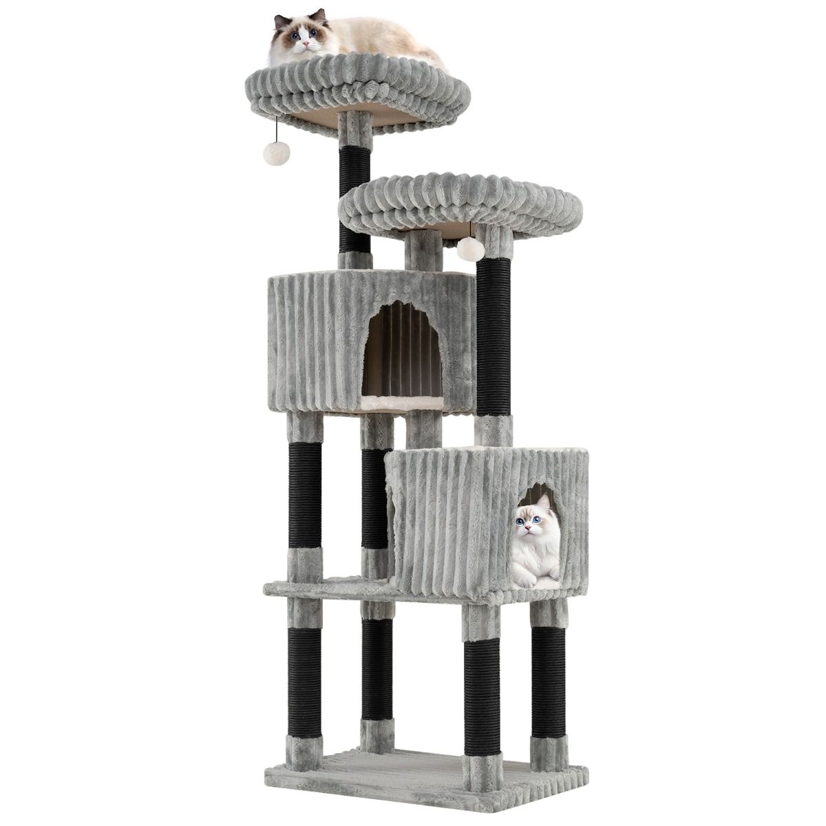 Arbre à chat Coast - 2 niches douillettes - 2 espaces de repos - gris clair - 156 cm