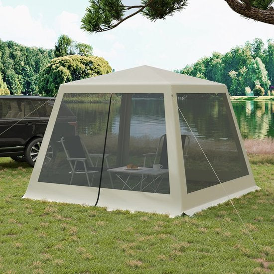 Tente de fête - Pavillon de jardin - Pavillon - Tente de jardin avec moustiquaire - Moustiquaire - 3 x 3 m - Jardin - Terrasse - Tente de fête - Avec parois latérales - Blanc