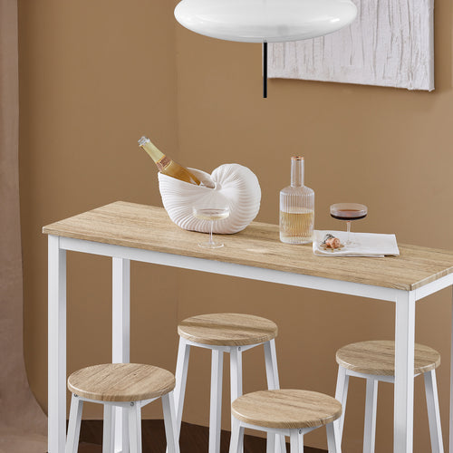 SoBuy Table de bar avec 4 tabourets - Max. 150 kg - Industriel - 120 x 40 x 100 cm - Marron / Noir