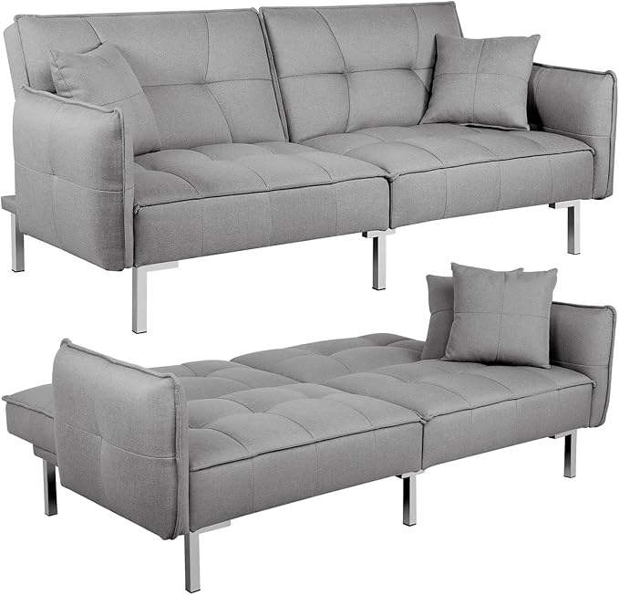 Yaheetech Canapé-lit Light Grey - Tissu de lin - dossier divisé - surface de repos 177 x 110 cm