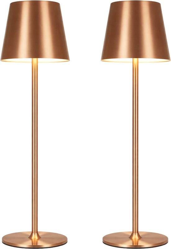 Lampe de table sans fil - Sans fil et rechargeable via USB-C – 3 couleurs de lumière LED – Intérieur et extérieur – Lot de 2 pièces - Bronze - BREND BR-2247