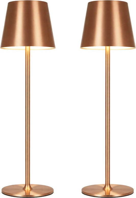 Lampe de table sans fil - Sans fil et rechargeable via USB-C – 3 couleurs de lumière LED – Intérieur et extérieur – Lot de 2 pièces - Bronze - BREND BR-2247