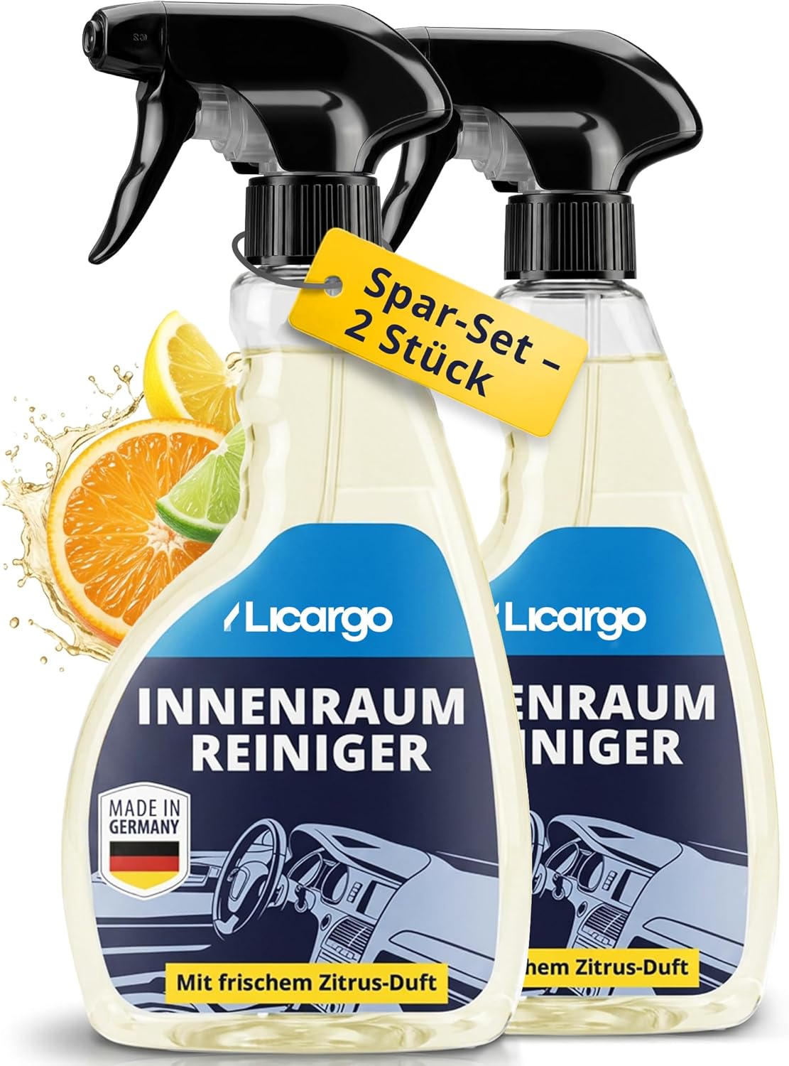 LICARGO nettoyant d'intérieur 2 x 500 ml - nettoyant pour habitacle au pH neutre - pour le plastique, les revêtements et le cuir - nettoyage en profondeur - entretien de l'habitacle