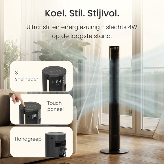 Ventilateur silencieux avec télécommande - Ventilateur colonne sans pales avec minuterie et 3 vitesses de ventilation - Économe en énergie (60 W) - Chambre à coucher - Noir mat - JAP Appliances Toronto L