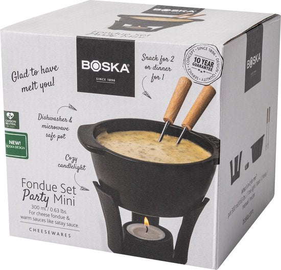 Boska Fondue set Party Mini - Caquelon à fondue - Pour fondue au fromage et sauce - Noir - 300 ml
