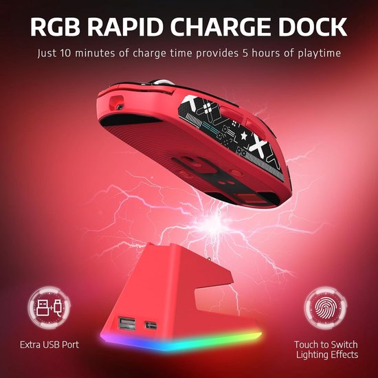 ATTACK SHARK X6 Wireless Gaming Mouse - RGB Charging Dock - Wired/2.4G/BT5.4 - Lightweight 56G - PAW3395 - 26000DPI - Rouge