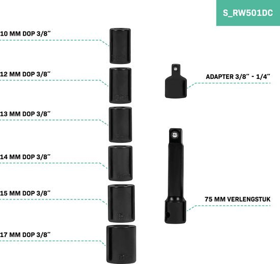 Clé à cliquet VONROC Accu - 20V - 50Nm - 3/8" - avec jeu de 8 douilles - batterie 2.0Ah et chargeur rapide inclus - également pour utilisation manuelle - idéal pour les boulons et écrous difficiles d'accès.