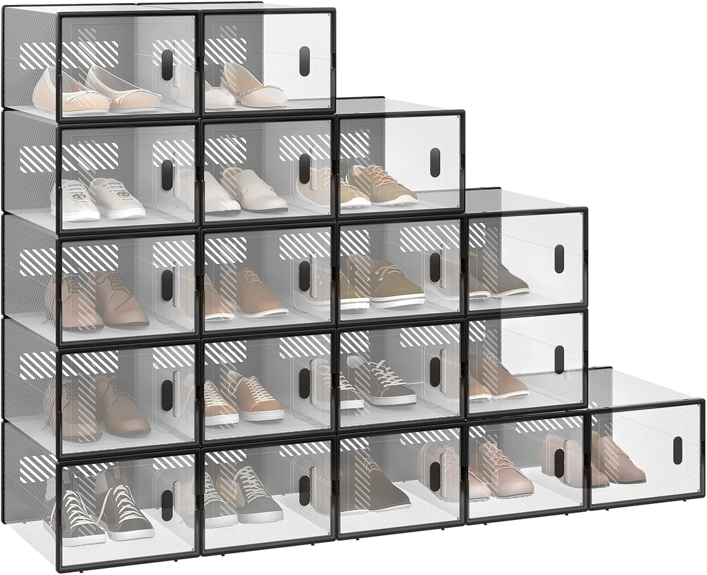 Woltu Shoe Storage Boxes Set of 18 - Transparent/Noir - Empilable - 35 x 25 x 19 cm