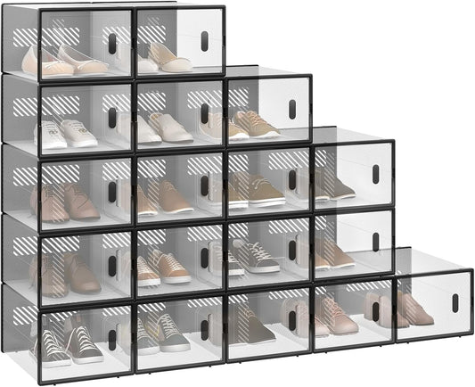 Woltu Shoe Storage Boxes Set of 18 - Transparent/Noir - Empilable - 35 x 25 x 19 cm