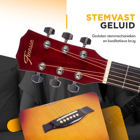 Finesse Acoustic Guitar - with Video Course - 4/4 40" - Western Guitar - Guitare Enfant et Adulte - Sunburst
