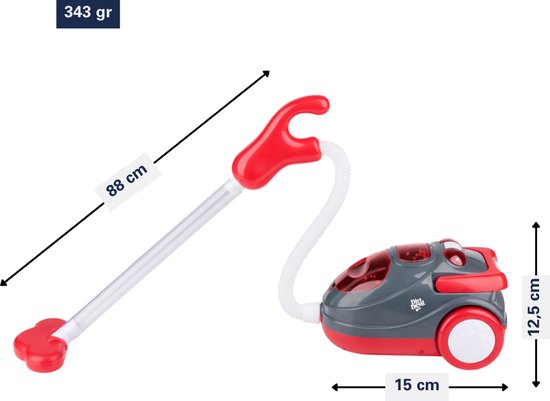 Aspirateur jouet Dirt Devil avec tuyau - avec effets sonores et particules tourbillonnantes - Jouet de nettoyage sans fil pour garçons et filles à partir de 3 ans - 88 x 15 x 12,5 cm - Rouge/Gris
