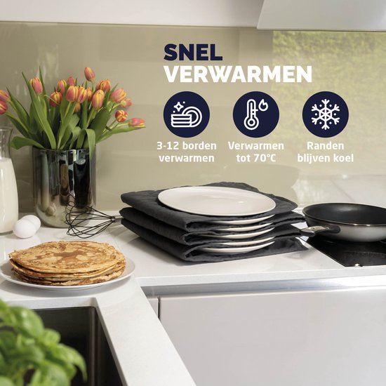 BREND BR-2209 Chauffe-assiettes électrique jusqu'à 12 assiettes - 4 niveaux de température jusqu'à 70°C - Couvercle lavable - Plaque chauffante - Anthracite