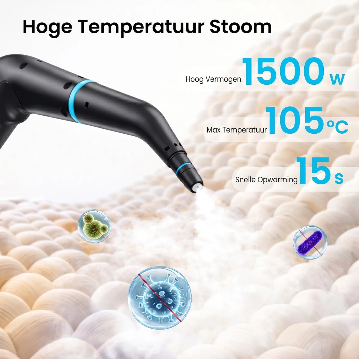 Nettoyeur vapeur Monsga 1 500 W – 3,5 bars – 1,6 L – temps de chauffe de 15 secondes – blanc