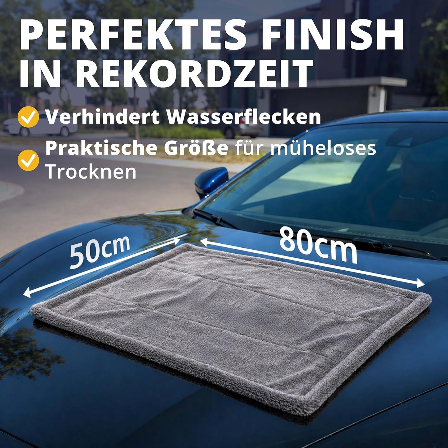 Chiffon de séchage pour voiture Licargo XXL - 80 x 50 cm - Gris - 1 800 g/m² en microfibre