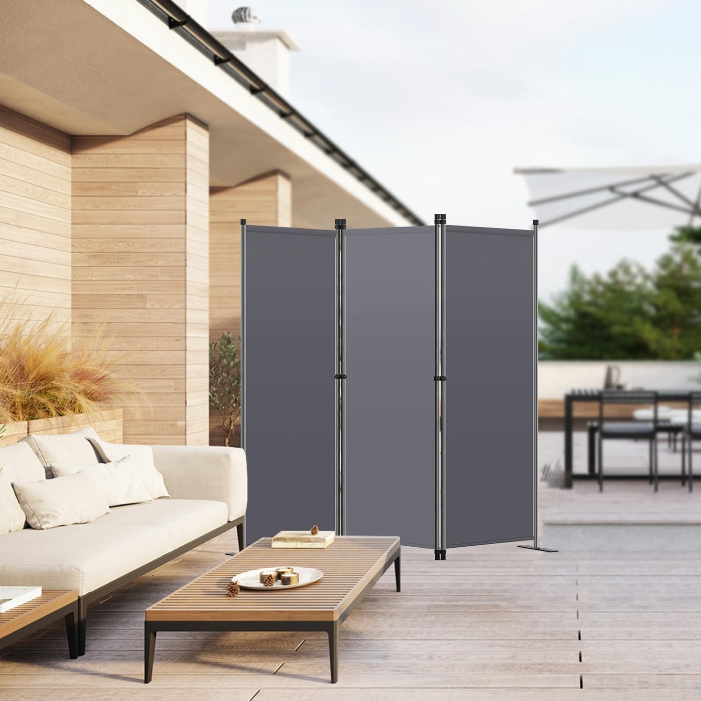 Angel Living Paravent 3 pièces - Séparation d'espace élégante et protection de la vie privée - Cadre en acier robuste - Tissu polyester - Gris