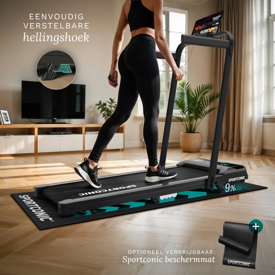 Sportconic Tapis de course 1-12km/h - Tapis de marche - Tapis de course pliable - Tapis de marche - Avec support de tablette et télécommande inclus