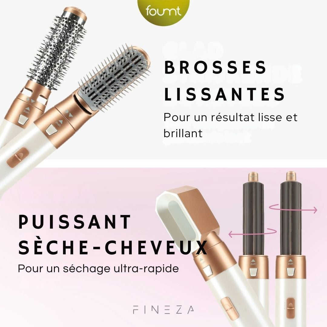 Brosse coiffante 5 en 1 - Fineza - 4 Embouts - Blanc/Or Rose