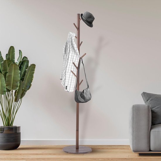 Bayt Porte-manteau - Porte-manteau sur pied - Porte-manteau en bois - Porte-manteau - 8 crochets - 175 cm - Marron