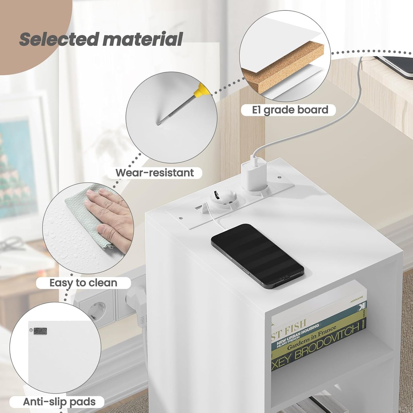 Woltu 2x table de nuit avec USB et prise - Blanc - 25 x 30 x 60 cm - Design compact et moderne