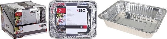 Lot de 2 bacs de cuisson pour barbecue, rectangulaires, 32 x 26 x 6 cm - Cuisson de la viande au barbecue - Grille de barbecue