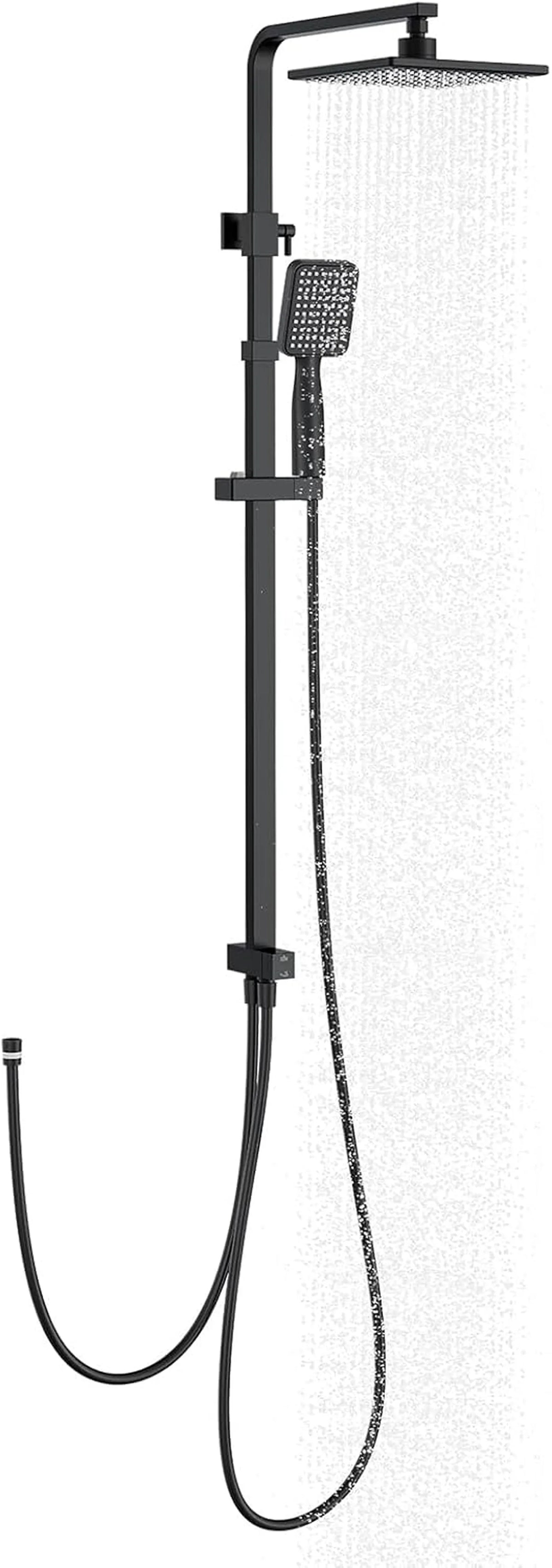 Ensemble de douche à effet pluie Homelody sans thermostat - Douche de tête carrée 20 x 20 cm - Barre de douche réglable de 73 à 115 cm - Noir
