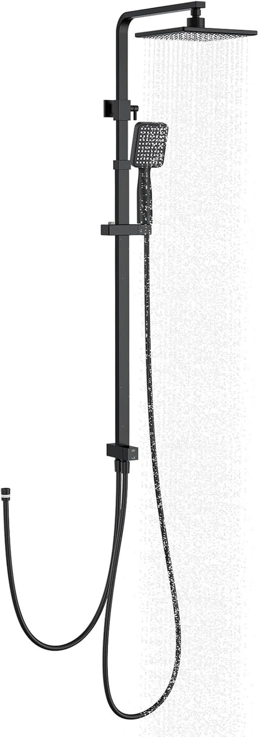 Ensemble de douche à effet pluie Homelody sans thermostat - Douche de tête carrée 20 x 20 cm - Barre de douche réglable de 73 à 115 cm - Noir