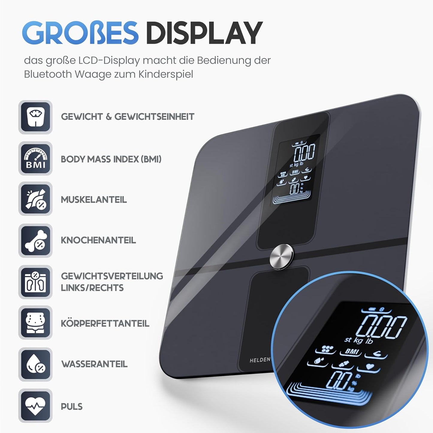 Balance Heroism - Numérique - 180KG - Bluetooth - 32.9x31.2x4.7cm