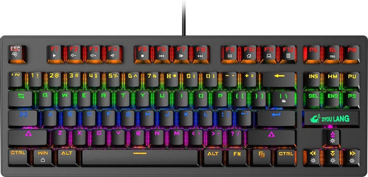 ZIYOULANG K2 RGB mechanical 87keys TKL gaming keyboard - Clavier de jeu Windows/Mac - interrupteur bleu - Clavier mécanique - Claviers de jeu anti-ghosting - Noir