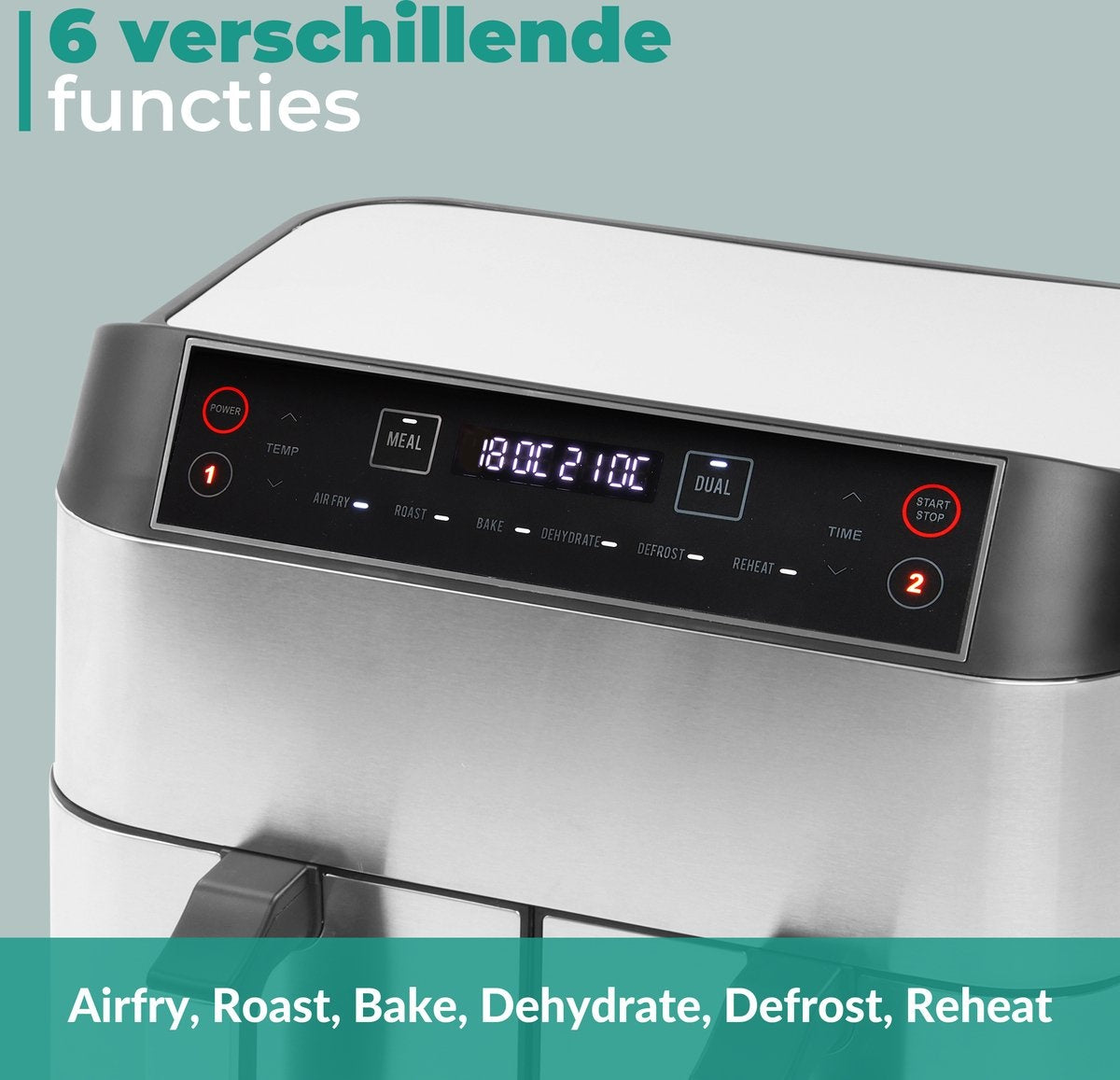 Niceey Double Airfryer XXL - 8L - 2460W - Silver