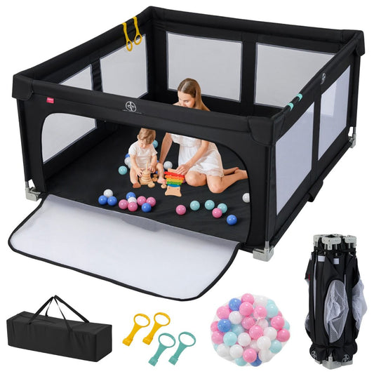 marcheur bébé côte 150 x 150 cm - Jouet pliable avec 50 balles, 4 poignées et une porte à fermeture éclair - Noir