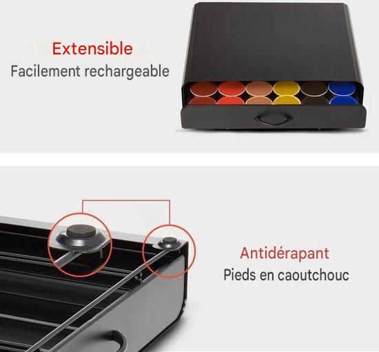 Porte-capsules KitchenBrothers - Avec tiroir - Dolce Gusto - 36 Capsules - Acier inoxydable - Noir