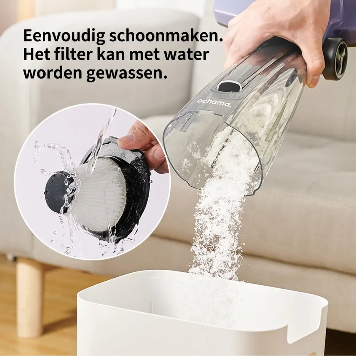 Aspirateur filaire 2-en-1 Ochama (aspirateur à main et balai) 0,5 l – Léger, puissance d'aspiration élevée de 500 W, design fin, réservoir à poussière transparent, facile à monter/démonter – Idéal pour les foyers avec des animaux de compagnie
