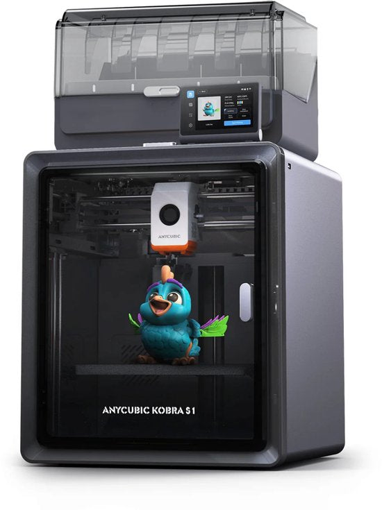 Imprimante 3D Anycubic Kobra S1 Combo – Système CoreXY – Nivellement automatique du plateau – Vitesse d'impression de 600 mm/s – Système de filaments multicolores – Plateau d'impression flexible en PEI – Commande via Wi-Fi et application – Prête à l'emplo