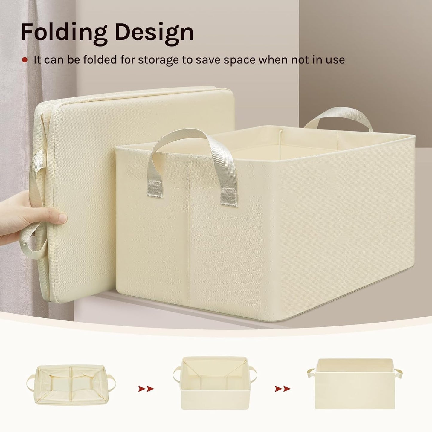 Woltu Boîte de rangement pliable Lot de 5 - Cubes de rangement en tissu avec poignées - Boîtes de rangement empilables pour vêtements et jouets - Crème - 37,5 x 20 x 26 cm