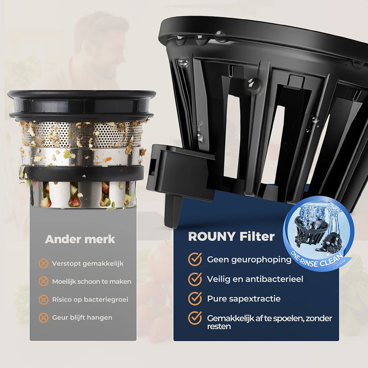 Rouny Slow Juicer FF Pro Max - Centrifugeuse à pression à froid de 150 W - Orifice de remplissage de 130 mm - Sans filtre - Fonction « Fruitijs » - 1,8 L - Noir