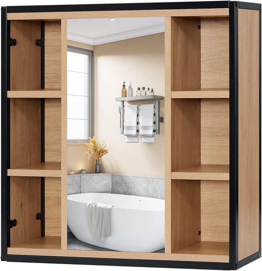 Eugad Meuble de salle de bain avec miroir - Armoire murale de salle de bain - Bois vintage/Espresso - 60 x 58 x 16 cm