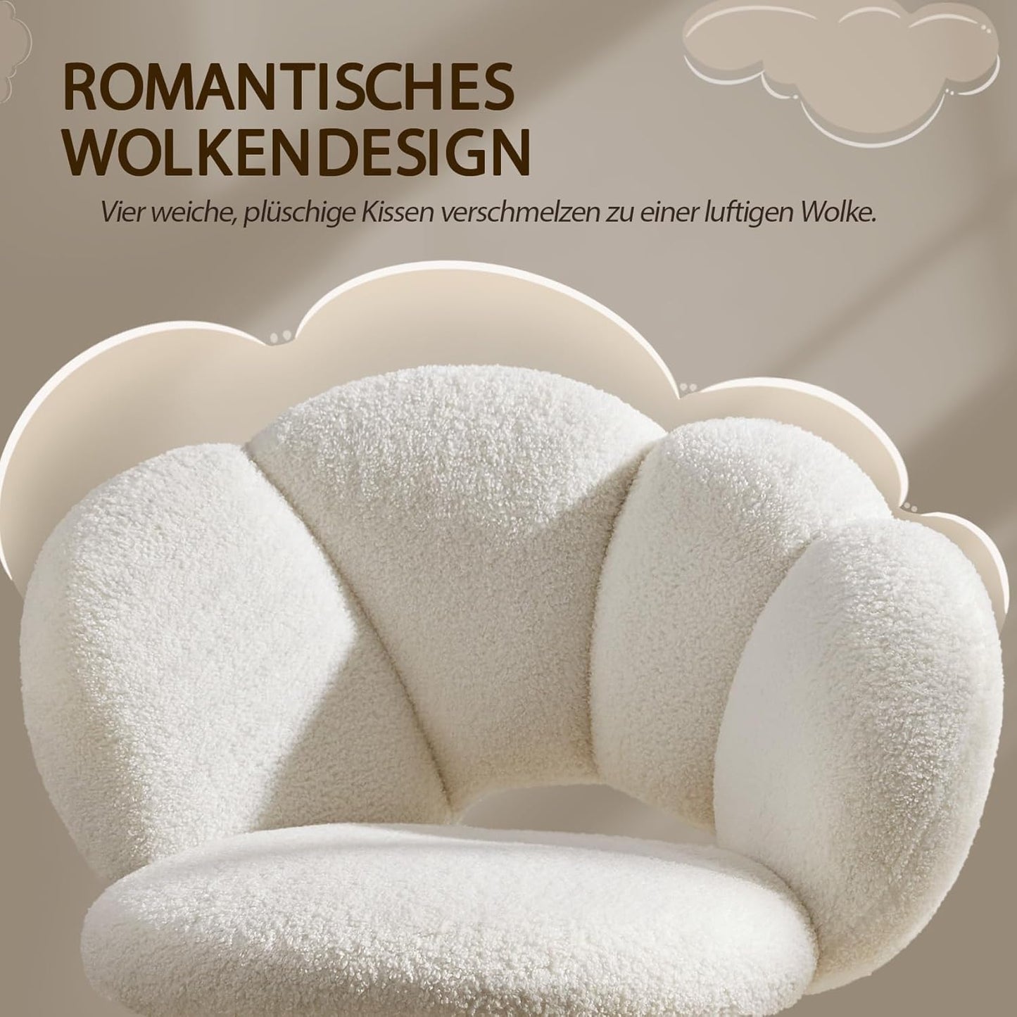 Yaheetech Chaise de bureau réglable - en forme de nuage - jusqu'à 136 kg - 70 x 60 x 72-82 cm - blanc