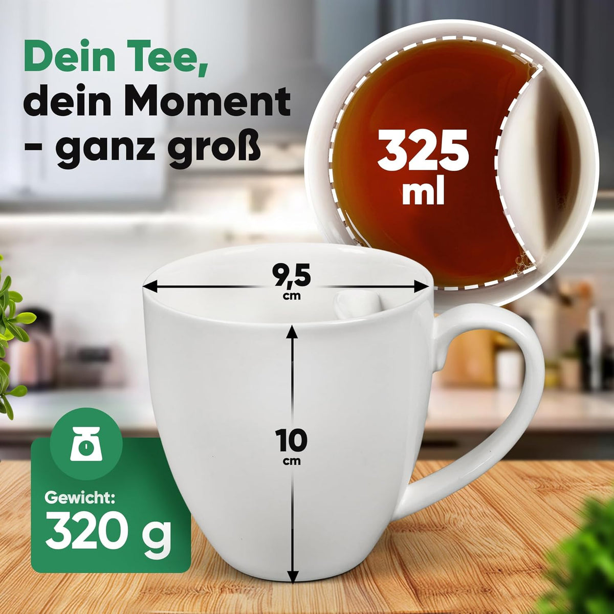 Neighbour's Friend Tasse à thé brevetée blanche avec porte-sac I Tasse en céramique grande 325ml I Tasse à thé en faïence I Tasse en céramique pour le thé I Passe au lave-vaisselle Tasses à thé I Design moderne pour les buveurs de thé