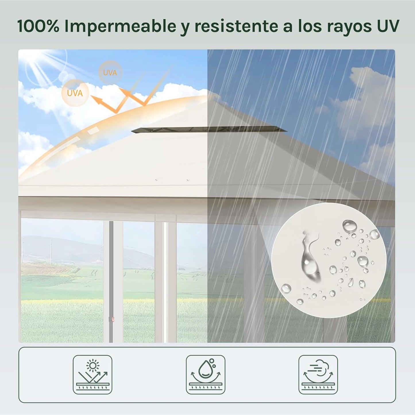 Woltu Party Tent 3x3 m Beige - Tente de jardin imperméable avec moustiquaires - Hauteur réglable et double toit