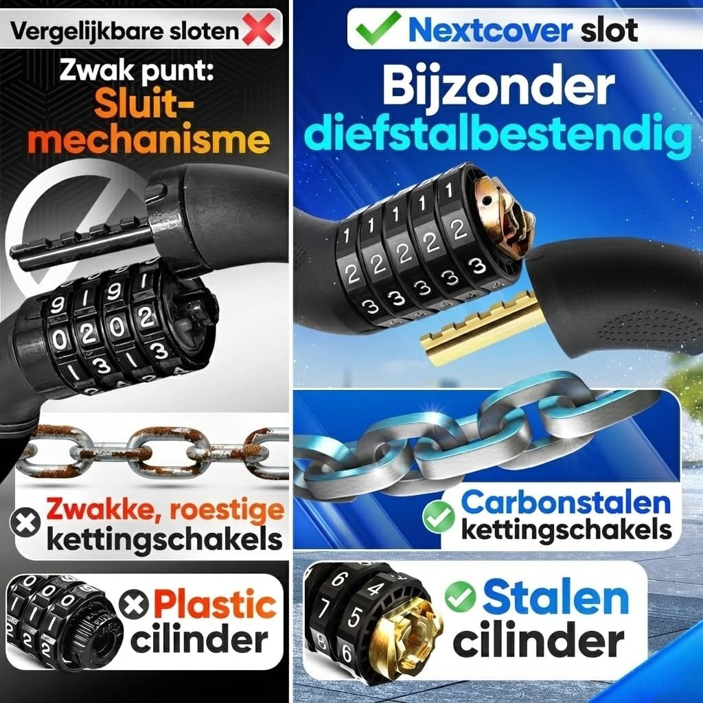 NEXTCOVER® Cadenas pour bicyclette LockOne avec code de combinaison I - [SAFESECURE] cadenas à combinaison cadenas pour bicyclette très sûr cadenas à combinaison I cadenas à chaîne robuste et durable bicyclette I Cadenas pour bicyclette