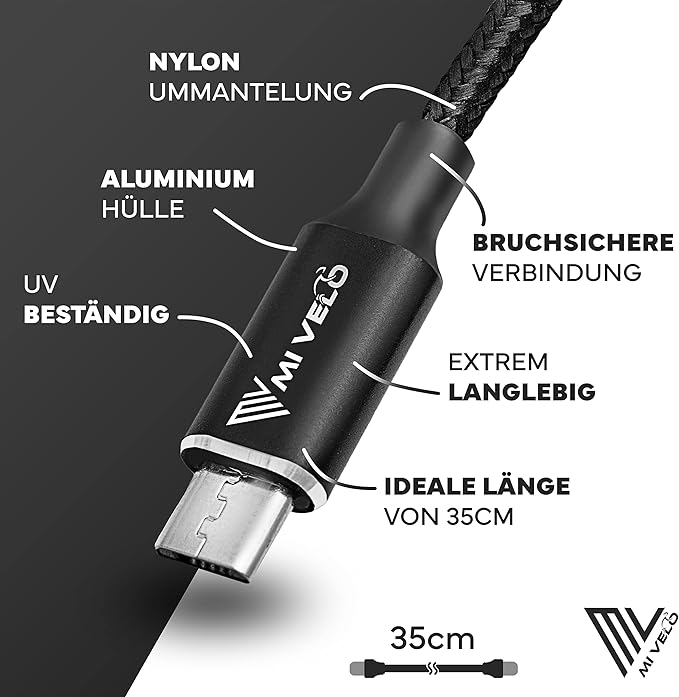 MIVELO Câble d'affichage E-Bike - Micro-USB à USB-C - 40 cm - Noir