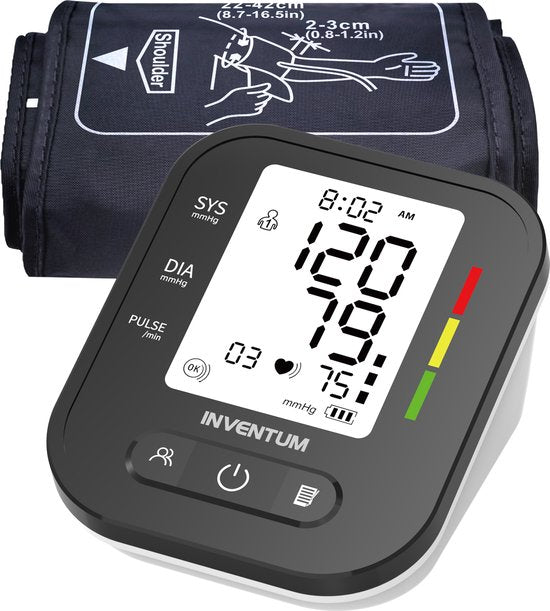 Inventum BDA435 - Tensiomètre bras - Cardiofréquencemètre - Brassard 22 à 42 cm - Entièrement automatique - Rythme cardiaque irrégulier - Piles incluses