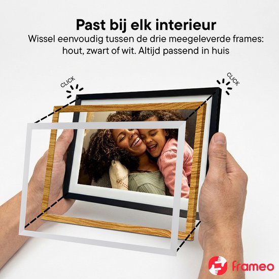 Cadre photo numérique Denver 10,1 pouces - Cadre interchangeable noir/blanc/bois - Application Frameo - Cadre photo - Wifi - PFF1018