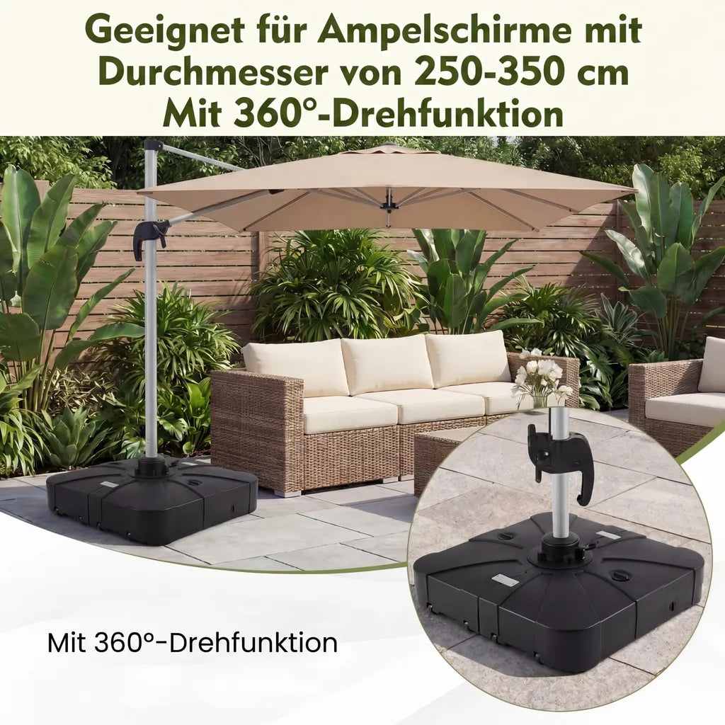 Pied de parasol Coast avec roulettes – Pied de parasol remplissable pouvant supporter jusqu’à 170 kg, avec base en croix métallique intégrée – pour grands parasols suspendus – Noir