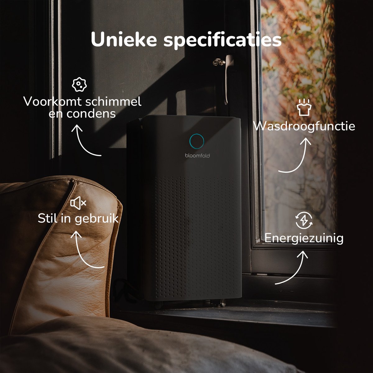 Déshumidificateur Bloomfold - 12L par jour - Salon, chambre, sous-sol et salle de bain - Déshumidificateur - Noir
