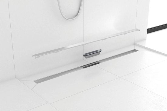 Caniveau de douche - Easydrain – Acier inoxydable brossé – 900 mm – Écoulement horizontal – Siphon intégré