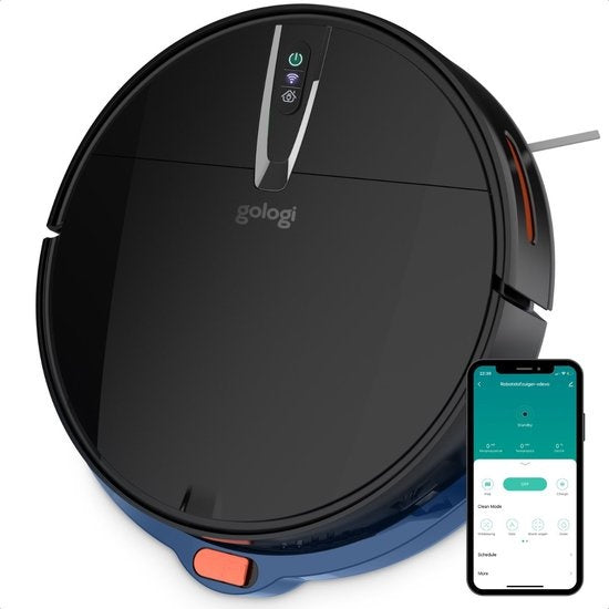 Aspirateur robot Gologi - avec fonction balayage - Automatique - contrôlable par application - Avec station de charge - Aspirateur robot sans fil - 45DB - Noir